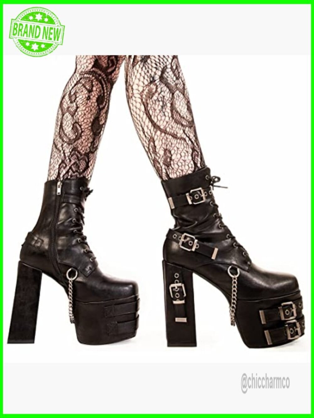 Gothic Lace Up Platform Ankle Boots with Chains and Buckles - Picture 4 of 6